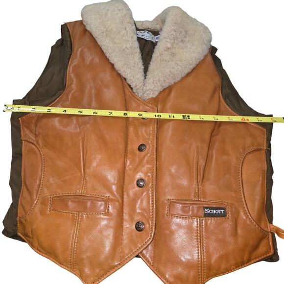 Down by Schott Leather Vest Shearling Collar Size 14 Made USA VTG - Picture 10 of 13